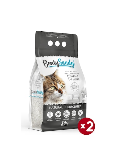 Benty Sandy Natural Kokusuz İnce Topaklaşan Bentonit Kedi Kumu 2 x 10 L
