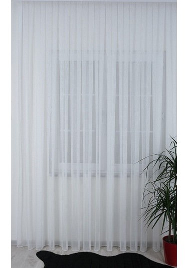 Damla Keten Görünümlü Leno Tül Perde Pilesiz Ekru - Ekru