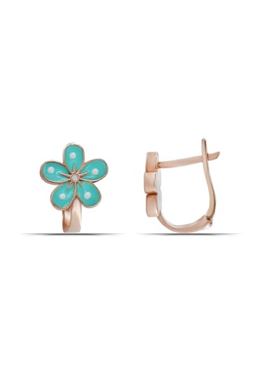 Turkuaz Mineli Çiçek 925 Ayar Gümüş Rose Kız Çocuk Küpe