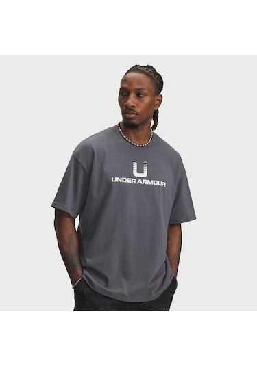 Under Armour Heavyweight U Logo Erkek Gri Bisiklet Yaka Tişört Gri