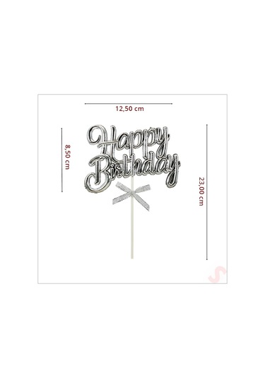 Happy Birthday Pasta Süsü, 23cm X 12,5cm - Gümüş