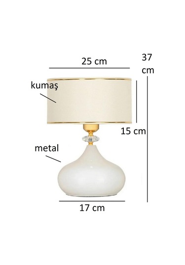 Bej Renk Kumaş Elips Masaabajuru Kristal Taşlı Beyaz Bej