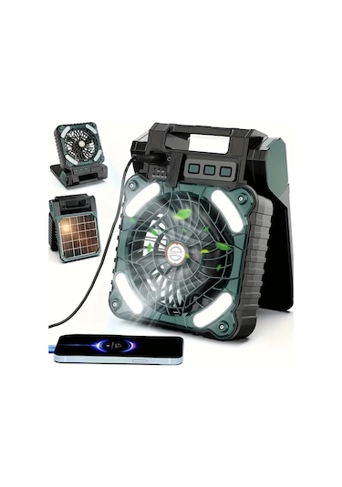 Motion003 Siyah Ev Gunes Elektrikli Fan Dijital Ekran Cep Telefonu Sarj Kamp Aydinlatma Buyuk Kapasiteli Pil Omu