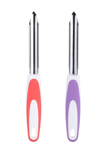 Dofolink Stok Mutfak Aleti: Çelik Biber, Meyve, Sebze Çekirdek Çıkarıcı - Hızlı Kullanım, Oranj-mor Renkli 2 Adet