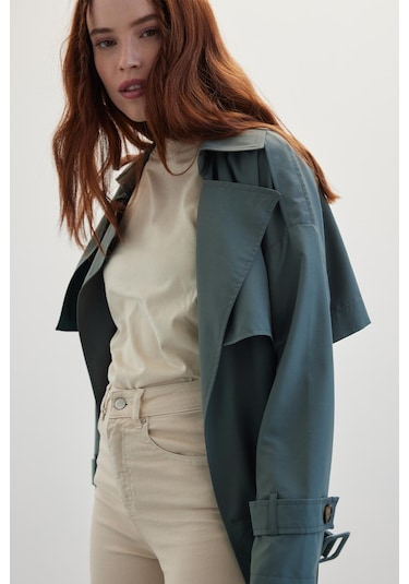 Manuka Düğmeli Kruvaze Trençkot Irmak Yeşil