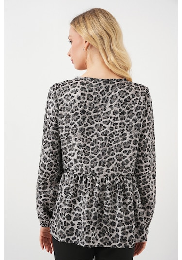 Kadın Desenli Uzun Kol Bluz 970 - Antrasit Antrasit