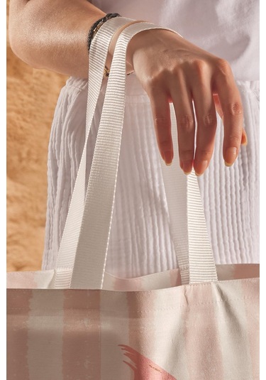 Passion Love Desen Baskılı Plaj Çantası Bej