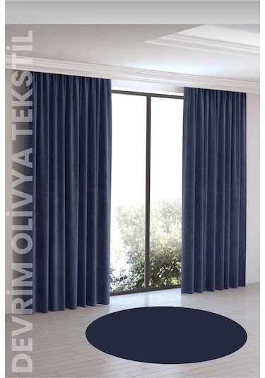 Devrim Olivya Tekstil Lüks 1. Sınıf Düz Dikim Koyu Lacivert Ada Fon Perde En X Yükseklik Koyu Lacivert
