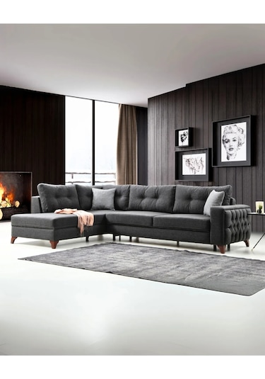 Nola Köşe Takımı & Yataklı Bazalı Köşe Koltuk & L Koltuk-sol Köşe Antrasit