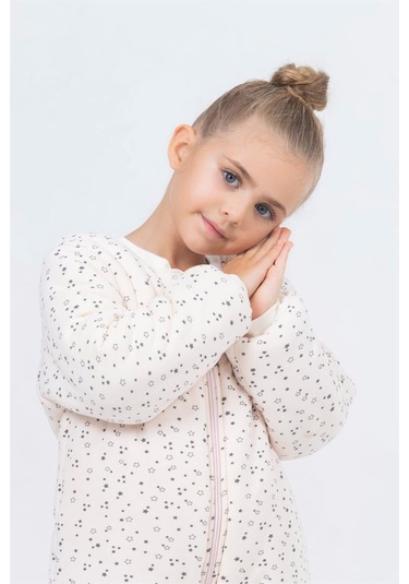 Kız Erkek Çocuk Kalın Elyaf Dolgulu Premium Kalite 2.5 Tog Desenli Uyku Tulumu Açık Pudra