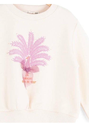 Zekids Kız Bebek Tavus Kuşu Desenli Sweatshirt-16139 Krem