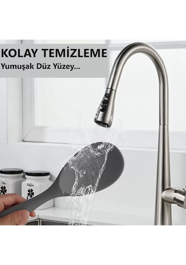 Burcummm Silikon Kısa Pilav Kaşığı Gri Çok Renkli