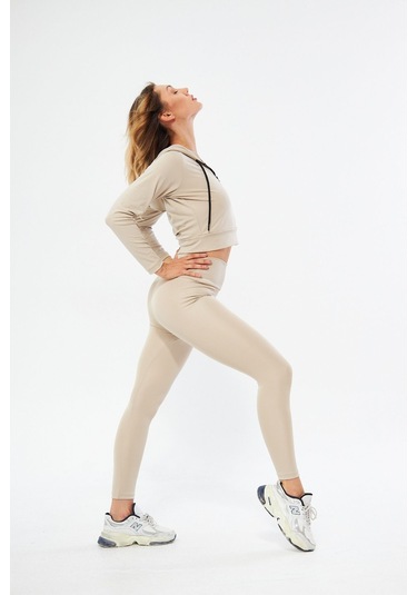 Lesa Wear Kışlık Yüksek Bel Toparlayıcı Ve Sıkılaştırıcı Likralı Şardonlu Tayt Bej