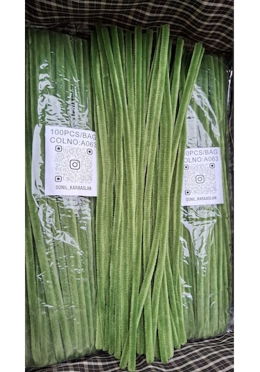 30 Cm A063 Yeşil Kod Şönil - Tüylü Hobi Çubuğu 100 Lü Paket
