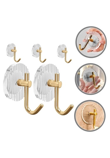 Mutfak Banyo Düzenleyici Gold Detay Yapışkanlı Kristal Askı 3 Adet Şeffaf