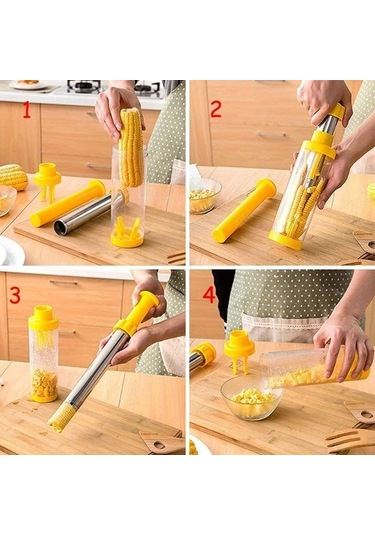 Chuangyinshop Manual Paslanmaz Çelik Mısır Ayırıcı 10.23 Inç Ergonomik Yellow Plastik Sap Sarı