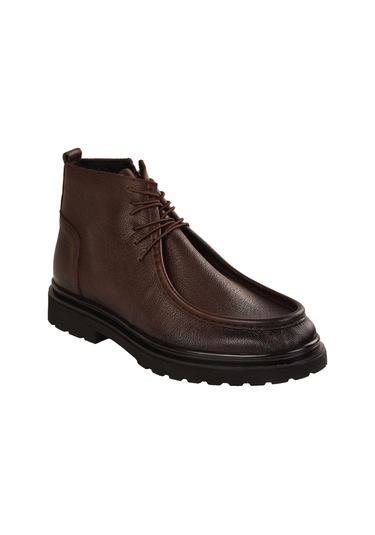 Erkek İçi Kürklü Fermuarlı Deri Casual Bot Siyah