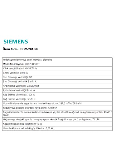 Siemens LC67BBK00T Duvar Tipi Davlumbaz 60 CM Gümüş