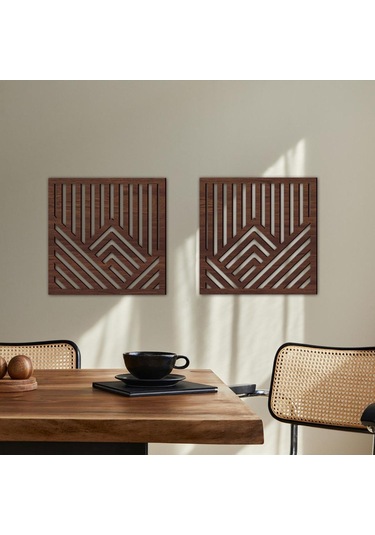 Suntek 2 Adet Geometrik Ahşap Duvar Sanatı Akçaağaç-rengi
