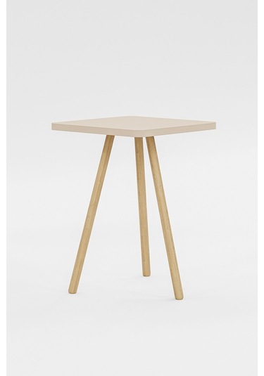 İntergo Kare Tasarımlı Ahşap Ayaklı Tekli Zigon Sehpa Krem