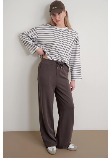 4785 Kadın Premium Modal Palazzo Dökümlü Bol Paça Pantolon Kahve Kahve