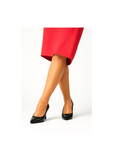 Elit Elysia Kadın Hakiki Rugan Deri Stiletto Siyah Siyah