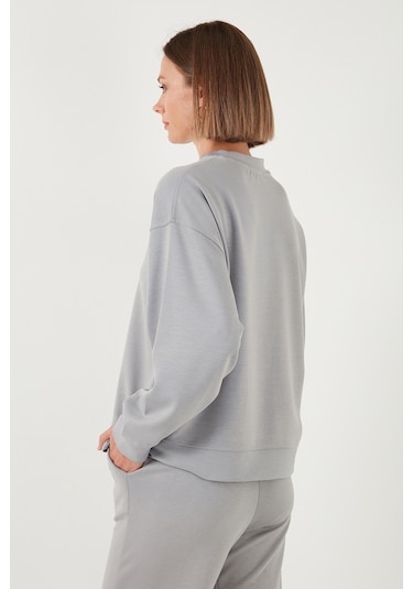 Lela Streç Bisiklet Yaka Oversize Fit Scuba Bayan Sweat 5865879 Gri