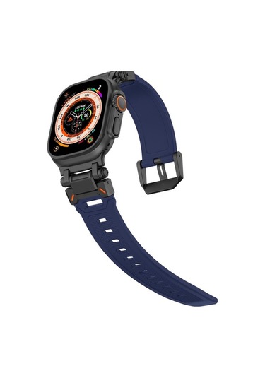Novahub İos Watch Uyumlu 42mm Güçlü Explorer Tpu Saat Bant Siyah Mavi