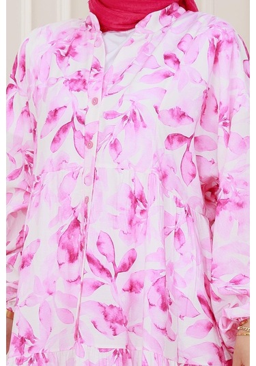 Kuşaklı Çiçekli Lina Elbise-pembe-5261 Pembe