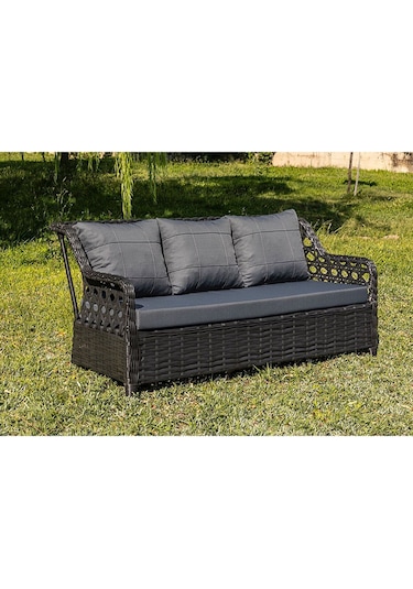 Btkconsept Oscar Rattan Bahçe Mobilyasi 3+1+1 Masali Koyu Gri