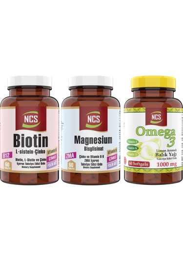 Ncs Biotin 60 Tablet + Ncs Magnesium 60 Tablet + Ncs Omega 3 Fish Oil 60 Kap