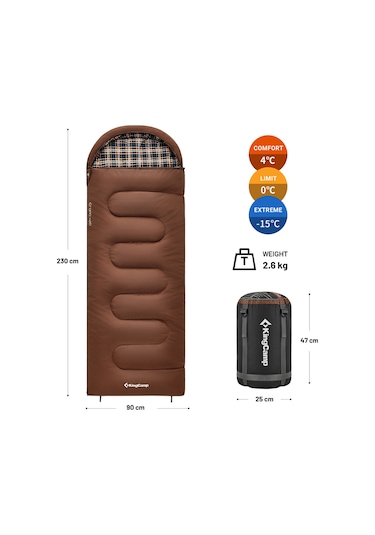 Kingcamp Cloud 400 Ultra -15 C Geniş Uyku Tulumu Coffee Sağ F. Kahve