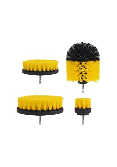 4 Parçalı Elektrikli Fırça Seti, Yuvarlak Temizleme Fırçası, Sarı