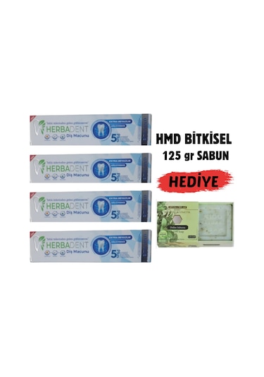 Herbadent Bitki Özlü Flörürsüz Diş Macunu 4 x 50 ML + Hmd Sabun 125 G