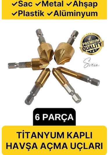 6 Parça Premium Titanyum Kaplama Hss Bits Uçlu Kırılmaz A Kalite Paslanmaz Havşa Açma Matkap Uç Seti