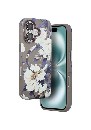 Durukar Apple, Uyumlu iPhone 16 Flower Series Magsafe Kapak - Gri
