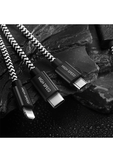 Dux Ducis 3In1 Lightning + Type C + Mikro Kopmaz Usb Kablo Gri-Siyah