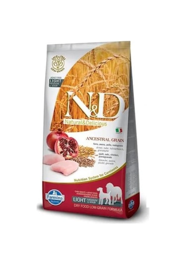 N&D Light Tavuklu ve Narlı Büyük ve Orta Irk Düşük Tahıllı Yetişkin Köpek Maması 12 KG