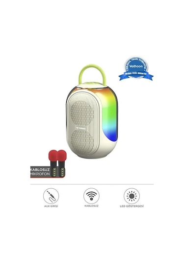 Bluetooth Hoparlör Çift Mikrofonlu Kablosuz Parti Speaker Beyaz