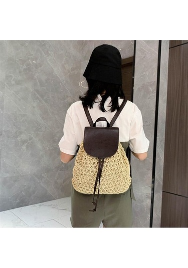 Kahverengi Yogodlns Yeni Kadın Sırt Çantası Tığ Işi Kağıt Halat Örgülü Ipli Kadın Hasır Sırt Çantası Yaz Seyahat Gezisi Bayanlar Dokuma Sırt Çantası Kahverengi