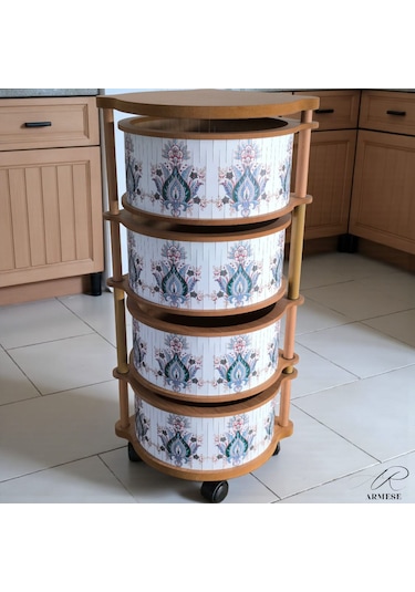 4 Katlı Ahşap Sebzelik Doğal Hasır Model Modern Uv Baskılı, Dayanıklı Ve Şık Tasarım Ahşap - Beyaz