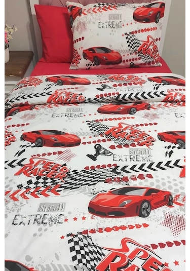 Tek Kişilik Çocuk Nevresim Takımı Araba Kırmızı
