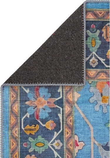 Cool Halı Beylerbeyi By 845 Mavi Halı Çiçek Desenli Otantik Ev Salon Halısı Yıkanabilir Şönil Halı