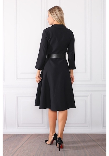 E.T.'S Element'S Kadın Kruvaze Yaka Elbise Siyah