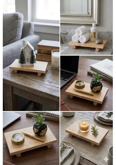Doğal Çam Ahşap Mini Sunumluk & Dekoratif Stand - 15x10 Cm