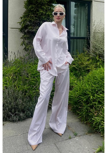 Madmext Pembe Uzun Kollu Çizgili Gömlek Pantolon İkili Takım Mg2124-pembe Pembe