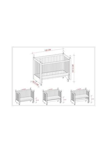 Meltem Kids Kral Sallanır Ahşap Anne Yanı Beşik 60x120 cm (beyaz-ekru) Ekru