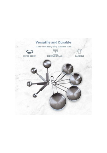 Fosenze 8 Parça Paslanmaz Çelik Ölçü Kupa Ve Kaşık Seti - Fırınlama Ve Pişirme İçin Dayanıklı, Yığılabilir, Lavabo Güvenli