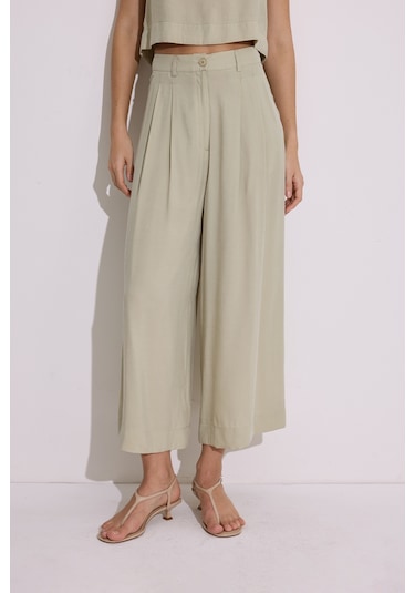 Modal Pileli Geniş Pantolon Çağla Çağla