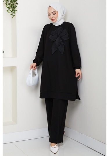 Çiçek Detay Oysho İkili Takım 1662 - Siyah Siyah